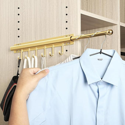 16.5 inch Valet Rod for Closets Pull Out Closet Valet Rod Slide Out Extra long Gold Valet Rods for Closets With 6 Hooks