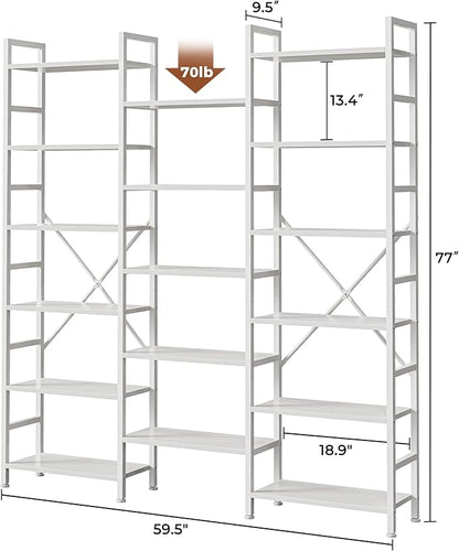 SUPERJARE Triple Bookshelf, Bookcase with 11 Open Display Shelves, Wide Book Shelf Book Case for Home & Office, 6 Tier, White
