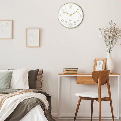 Foxtop Gold Wall Clock 12 Inch Silent Non-Ticking Battery Operated Round Modern Wall Clock for Living Room Bedroom Kitchen Home Office Decor