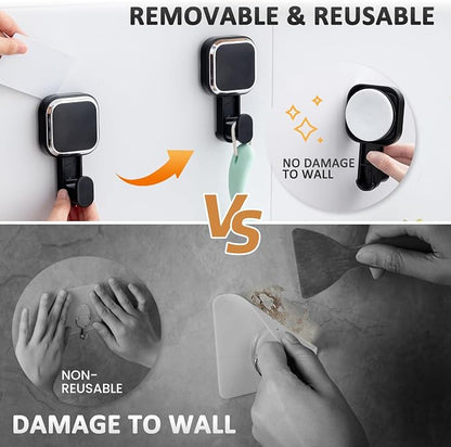 LEVERLOC 4 Pack Suction Cup Hooks for Inside Shower, Powerful Vacuum Suction Shower Holder for Towel, Loofah, Clothes, Damage Free Hanging Bathroom Wall Hooks, Easy to Install and Remove, Black