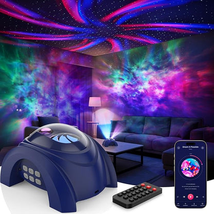 Rossetta Dual Lens Galaxy Projector, Star Projector for Bedroom with White Noise & Bluetooth Speaker, Remote, Timer, Aurora & Nebula Night Light for Room Decor, Party, Yoga, Gifts for Kids Adult Teen