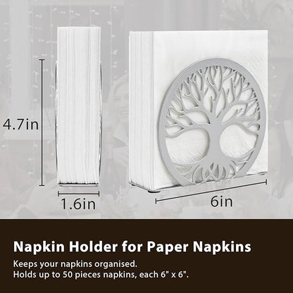 Silver Napkin Holder for Table – Sleek Standing Napkin Dispenser for Kitchen, Dining Room, or Coffee Shop | Perfect for 6-inch Cocktail Napkins, Farmhouse & Outdoor Spaces (6"x 1.7"x 4.9")