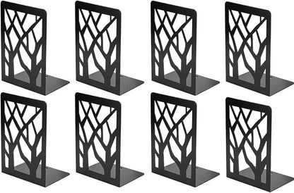 MaxGear Book Ends Tree Design Modern Bookends for Shelves, Non-Skid Bookend, Heavy Duty Metal Book Stopper for Books/CDs, Decorative Book Shelf for Home, 7 x 4.7 x 3.5”, Black (4 Pair/8 Pieces, Large)
