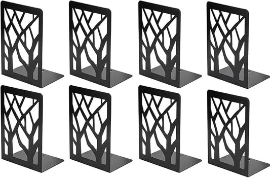 MaxGear Book Ends Tree Design Modern Bookends for Shelves, Non-Skid Bookend, Heavy Duty Metal Book Stopper for Books/CDs, Decorative Book Shelf for Home, 7 x 4.7 x 3.5”, Black (4 Pair/8 Pieces, Large)