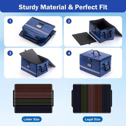 EXLIFBAG File Organizer, Fireproof File Box with Lids, Important Document Organizer Box with Lock, Portable File Folder Organizer with Handle