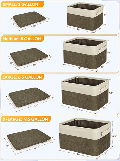 BALEINE 2 Pack Fabric Closet Storage Bins for Shelves, Linen Closet Organizers and Storage, Decorative Baskets for Organizing, Shelf, Clothes, Home, Office (Brown, 15"x11"x9.5")