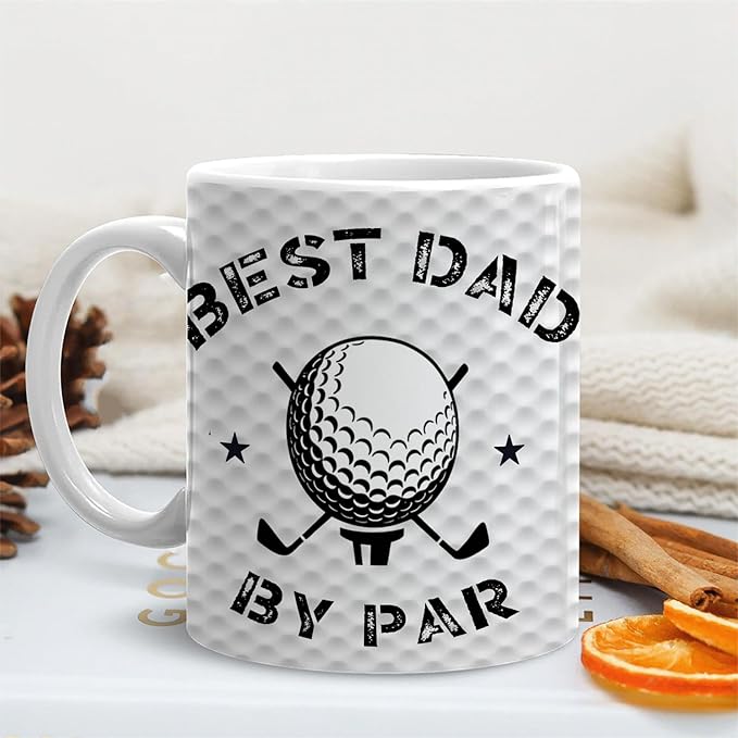 Golf Dad Gifts Mug, Golfer Gifts Coffee Cup Ceramic, Golf Lovers Gift for Men, Best Dad by Par Golfing Ceramic Coffee Tea Mug 11 oz