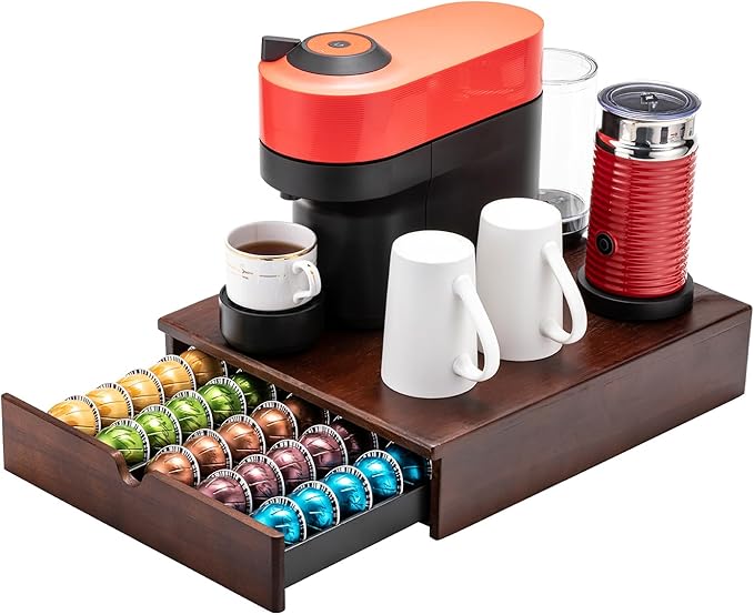 FlagShip Nespresso Vertuo Pod Drawer Storage - Elegant Wood Frame, 50 Pod Capacity
