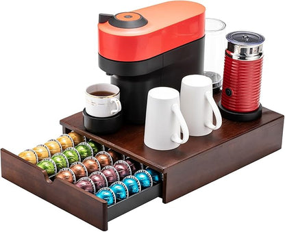 FlagShip Nespresso Vertuo Pod Drawer Storage - Elegant Wood Frame, 50 Pod Capacity