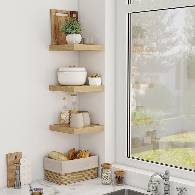 Acovy 12 Inch Floating Shelves, 12" Deep Floating Shelf Wall Mounted, 12" Wall Shelves, Rustic Deep Bookshelf, Extra Deeper Display Shelves & Storage Shelves for Bedroom, Living Room, Set of 3