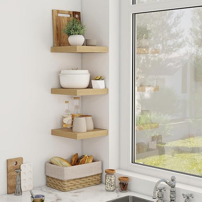 Acovy 12 Inch Floating Shelves, 12" Deep Floating Shelf Wall Mounted, 12" Wall Shelves, Rustic Deep Bookshelf, Extra Deeper Display Shelves & Storage Shelves for Bedroom, Living Room, Set of 3