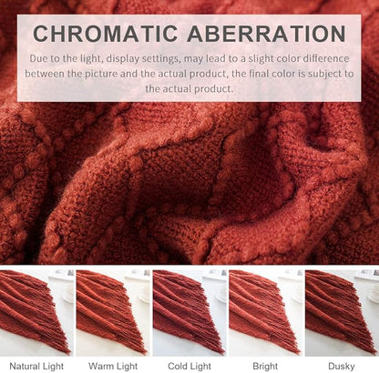 BOURINA Rust Throw Blanket 50 x90 Inches Textured Solid Soft Sofa Throw Bed Runner Knitted Decorative Blanket