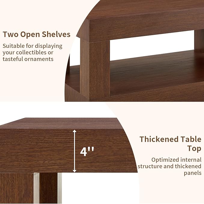 LKTART 39.37" Coffee Table with Storage, 2-Tier Mid Century Rectangular Accent Table with Thick Tabletop, Rustic Style Cocktail, Center Table for Living Room, Office, Apartment (Dark Walnut)