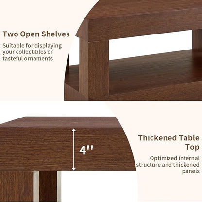 LKTART 39.37" Coffee Table with Storage, 2-Tier Mid Century Rectangular Accent Table with Thick Tabletop, Rustic Style Cocktail, Center Table for Living Room, Office, Apartment (Dark Walnut)
