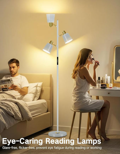 OUTON LED Tree Floor Lamp, Modern Dimmable Standing Lamp with Remote & Touch Control, 4 Color Temperatures, 3 Rotatable Lights Floor Lamps for Living Room, Bedroom, Office, Grey & Gold