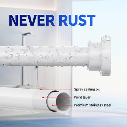 Mcrbeay Shower Curtain Rod, 1" Diameter Heavy Duty Tension Shower Rod, Non Slip Adjustable 28-74 inch No Drill Shower Curtain Rods Spring Tension For Bathroom, Shower Stall, No Rust, White