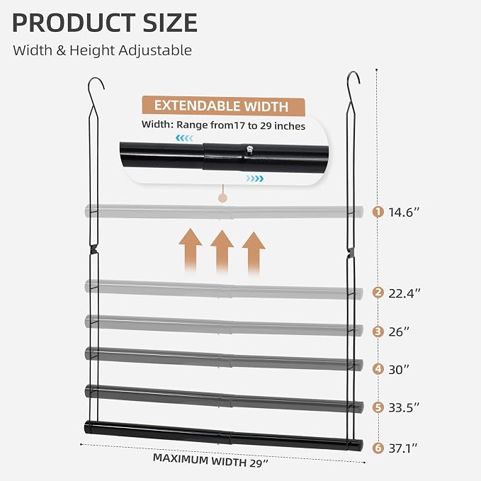 STORAGE MANIAC Hanging Closet Rod, Adjustable Width and Height Closet Hanging Organizer, Space-Saving Clothes Hanging Bar, Closet Extender Hanging Rod Double Closet Hanging Rod, 2 Pack Black