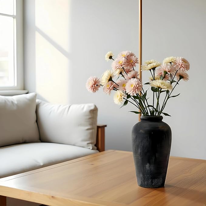 NEBRYX Large Ceramic Vase, 11 inch Minimalist Vase for Home Decor, Handmade Farmhouse Flower Vase for Table Centerpiece, Wedding, Living Room, Kitchen Decoration, Shelf Decor (Black)