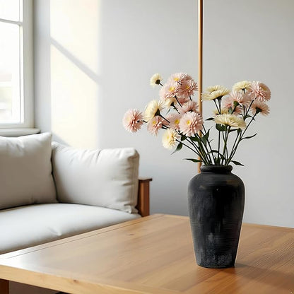 NEBRYX Large Ceramic Vase, 11 inch Minimalist Vase for Home Decor, Handmade Farmhouse Flower Vase for Table Centerpiece, Wedding, Living Room, Kitchen Decoration, Shelf Decor (Black)