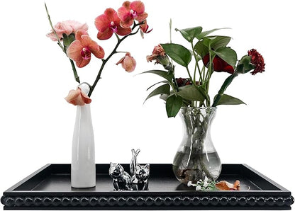 FramePro Decorative Tray 12x16 Rectangular Wood Beaded - Black Serving Tray for Living Room, Coffee Table, Kitchen or Farmhouse Display