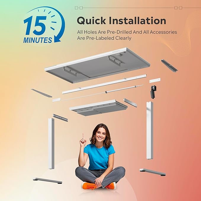 DEVAISE Standing Desk with Drawers, Whole-Piece Glass Adjustable Height Desk, 48 Inch Electric Stand Up Desk, Quick Install, White