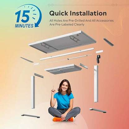 DEVAISE Standing Desk with Drawers, Whole-Piece Glass Adjustable Height Desk, 48 Inch Electric Stand Up Desk, Quick Install, White
