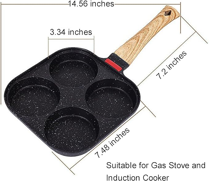 Egg Pan 4 Cup Nonstick Frying Omelette Pan with Lid for Breakfast Skillet for Eggs Pancake with 1 Spatula 1 Brush Black