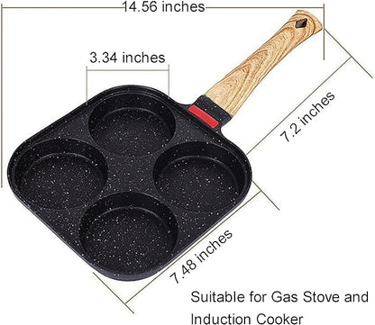 Egg Pan 4 Cup Nonstick Frying Omelette Pan with Lid for Breakfast Skillet for Eggs Pancake with 1 Spatula 1 Brush Black