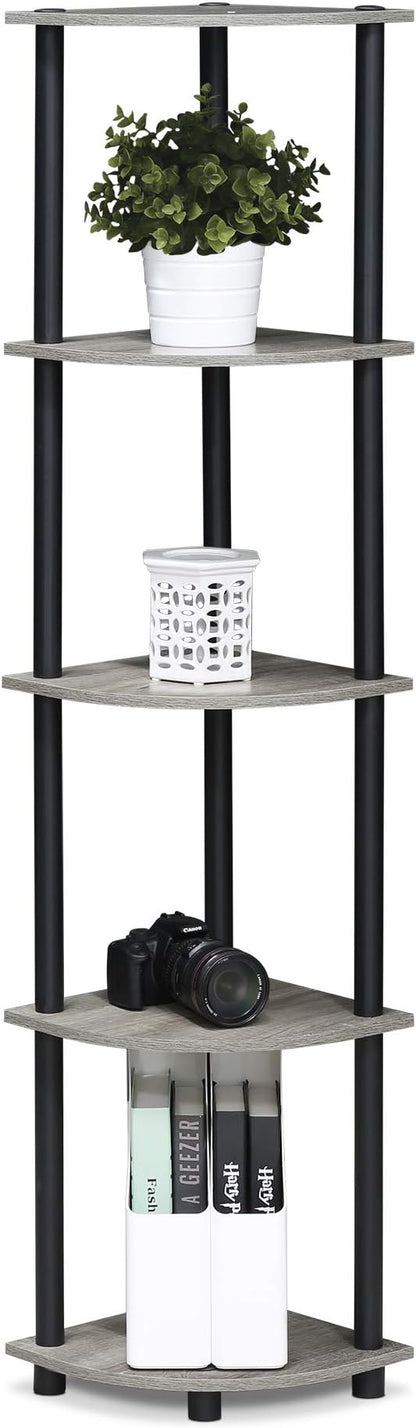 Furinno TURN-N-TUBE Corner Shelf Set of 2, 5-Tier Corner Bookshelf, Open Storage Shelves, for Organization and Storage, Living Room, Home Office, Garage, French Oak