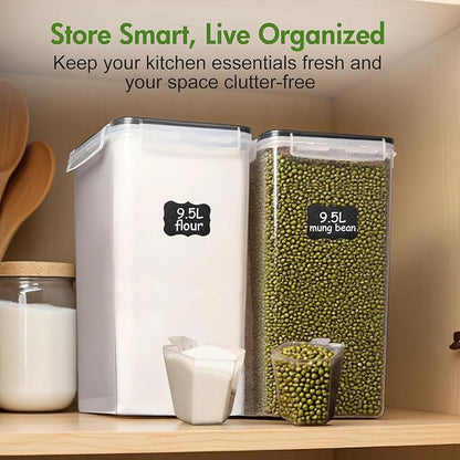 ALSO GO 2 PC Extra Large Food Storage Containers with Lids Airtight, 9.5L, 335Oz, Clear Plastic Kitchen and Pantry Storage Containers, Bulk Storage for Cereal, Flour, Sugar, Rice