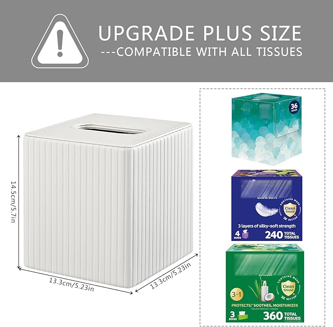 PU Leather Tissue Box Cover Square Tissue Box Holder for Bathroom Vanity Countertop Night Stands Bedroom Office Desk,Modern Tissue Decorative Organizer with Magnetic Closure (Cream White)