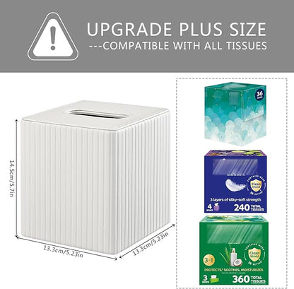 PU Leather Tissue Box Cover Square Tissue Box Holder for Bathroom Vanity Countertop Night Stands Bedroom Office Desk,Modern Tissue Decorative Organizer with Magnetic Closure (Cream White)