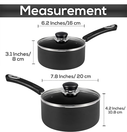 Utopia Kitchen Nonstick Stock Pot Saucepan Set with Lids, 1.5 Quart and 3 Quarts Multipurpose Stock Pots Set for Home, Kitchen or Restaurant, Grey & Black