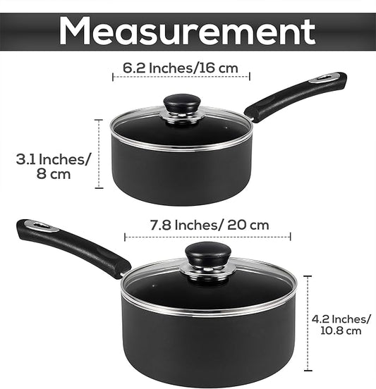 Utopia Kitchen Nonstick Stock Pot Saucepan Set with Lids, 1.5 Quart and 3 Quarts Multipurpose Stock Pots Set for Home, Kitchen or Restaurant, Grey & Black