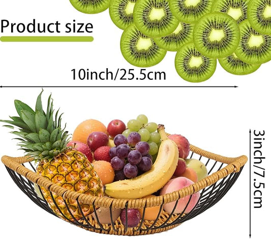 Vine Woven Iron Fruit Bowl, Metal Wire Fruit Basket, Vegetable Drain Basket, Storage Baskets for kitchen counter, countertop,Snacks, Candy, Bread,Cosmetics,Table decorative(10 x 2.95 Inches)