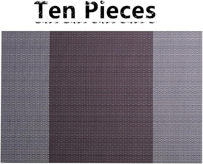 Tableware Mat Set of 10 Washable and Stain Resistant Woven Meal Mats, Thermal Insulation Mat 12x18 Inches,Heat-Resistant, Scald Resistant and Waterproof for Kitchen and Dining Table (Grey)