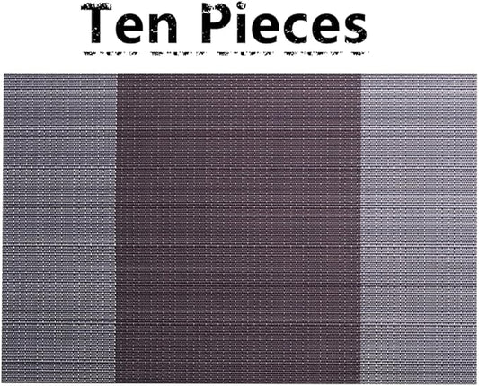 Tableware Mat Set of 10 Washable and Stain Resistant Woven Meal Mats, Thermal Insulation Mat 12x18 Inches,Heat-Resistant, Scald Resistant and Waterproof for Kitchen and Dining Table (Grey)