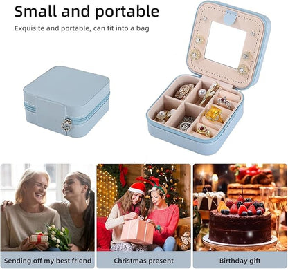 KElofoN Travel jewelry case Travel jewelry box Travel Jewelry Organizer Small Jewelry Organizer Box for Girls Women with Mirror (Sky blue-5)