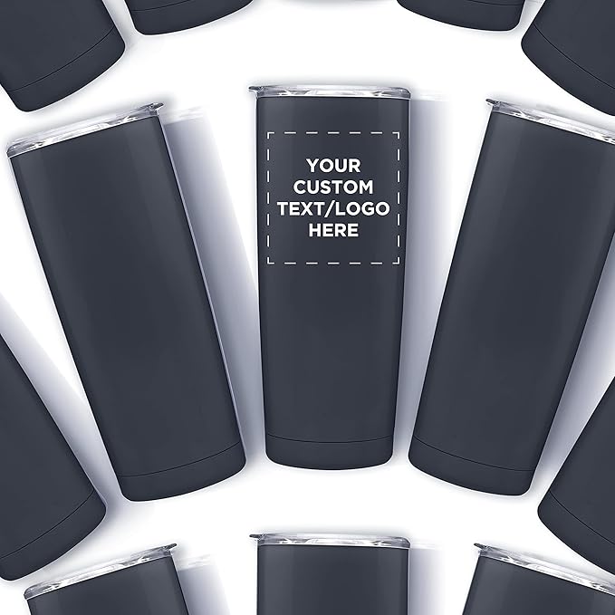 Custom Pipette Stainless Steel Coffee Tumblers 20 oz. Set of 6, Personalized Bulk Pack - Double Wall, Perfect for Coffee, Hot Cocoa, Other Hot & Cold Beverages - Charcoal