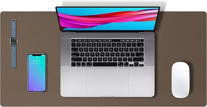 Aothia Leather Desk Pad Protector, Large Mouse Pad, Office Mat, Non-Slip PU Leather Blotter, Laptop Desk Pad, Waterproof Writing Pad for Office and Home (Coffee, 23.6" x 13.7")