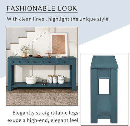 Knocbel Console Table Hallway Entryway Side Table, 63" Long Sofa Table Furniture with 4 Drawers and Bottom Shelf for Living Room Home Decor, New Dark Blue