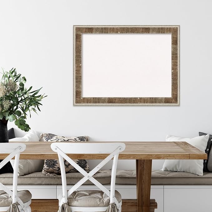 Amanti Art White Cork Board for Wall, 25x33 Vision Board with Brown Wood Frame, Medium Corkboard Office Decor for Home Organization, Rustic Farmhouse Corkboard Pinboard to display items for home