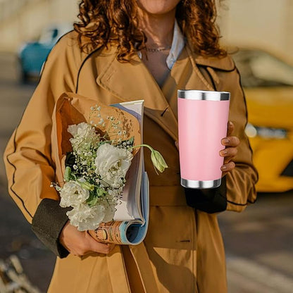 20oz Tumbler with Lid Stainless Steel Insulated Tumblers Travel Coffee Tumbler Bulk Double Wall Vacuum Insulated Water Cup Christmas Gifts for Women Men Her Him Home Office (Pink, 4pack)