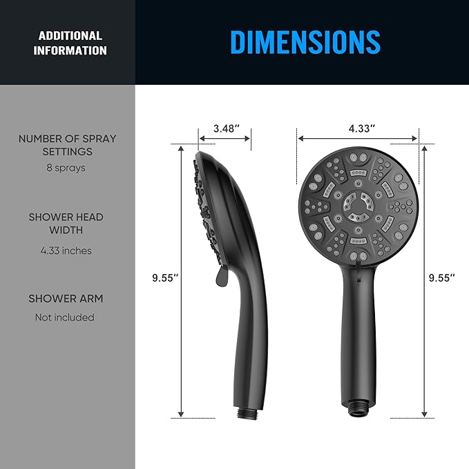 Cobbe 8-Setting Handheld Shower Head Bathroom Showerhead Set - Detachable Shower Heads with 5ft Stainless Steel Hose and Brass Swivel Bracket (Matte Black)