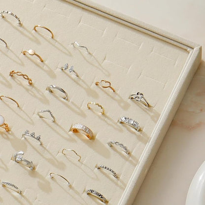 Large Velvet Jewelry Tray 2 Pack Stackable Jewelry Display Drawer Inserts Trays Organizer for Earring Bracelet Necklace Ring (Beige, Ring 81 Slots)