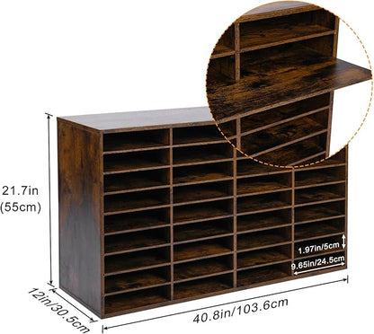 EasyPAG Wooden Literature Organizer with Adjustable Shelves, 36 Compartments Office Paper Organizer Storage 18000 Sheets Letter Size Paper, Student Mailbox for Classroom, Archaize