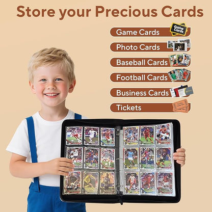 Baseball Card Binder 9 Pocket, 1080 Pockets Trading Card Binder with Zipper, Portable Collector Card Album Storage Organizer for Sports Cards, Game Cards, Gifts for Kids