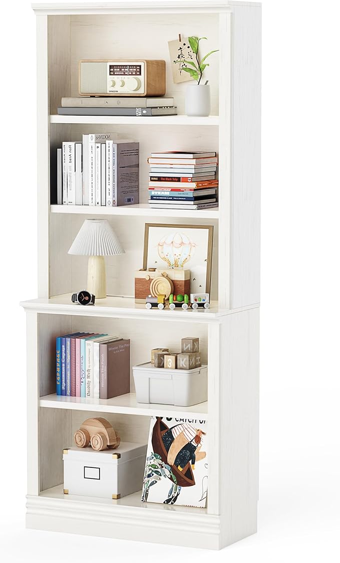 72 in Tall Bookcase, Cream White 31.3 in Wide Floor Standing Bookshelf, 5 Tier Large Floor Standing Display Storage Shelves with Adjustable Shelves for Living Room Hallway Home Office Bedroom