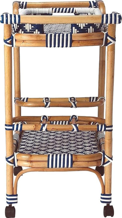 Butler Specialty Selena Rattan Bar Cart in Blue and White