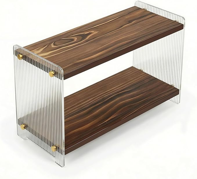Coffee Station Organizer 2 Tier, Solid Wood Mug Shelffor Coffee Bar,Matcha Station,Tea Storage - Holds Mugs,Beans,Syrup,Cups,Tirrers (Dark Brown Wood Grain, 15.4" L x 5.7" W x 8.2" H)